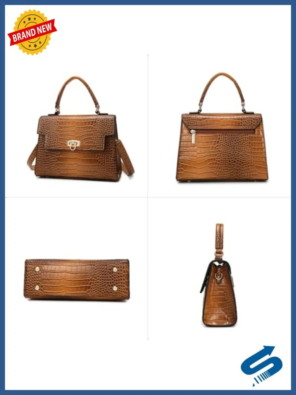 Structured Vegan Leather Satchel Handbag w/ Top Handle Crossbody Shoulder Bag,